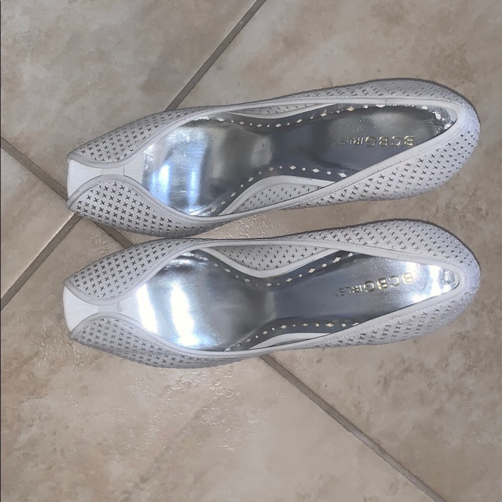 BCBG white peep toe heels.  Size 10
